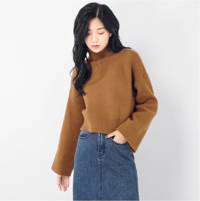 焦糖色毛衣女套头高领