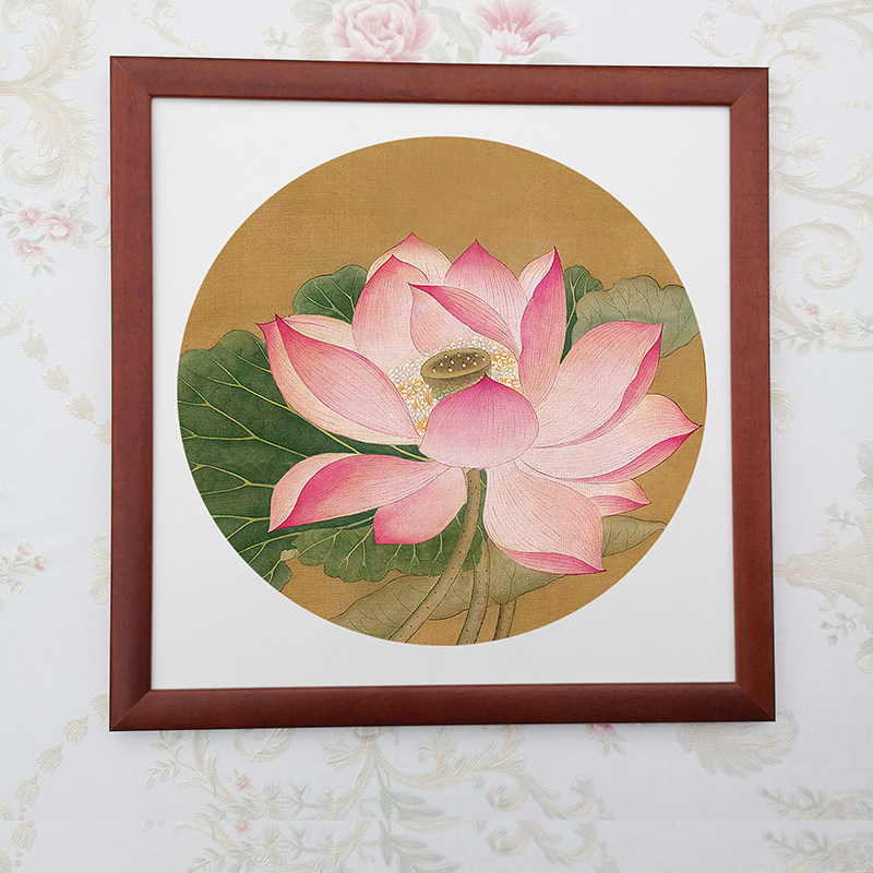 实木装裱画框挂墙简约书法国画画框3365正方型38卡纸镜片裱相框50