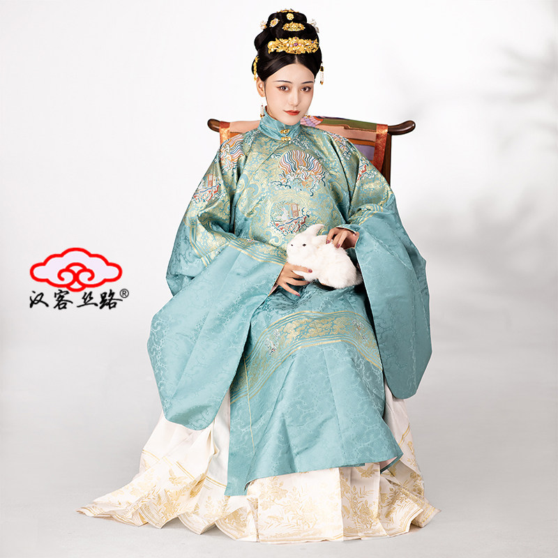 汉客丝路明制汉服日月星辰云肩通袖袍  圆领交领竖领  红盖头霞帔