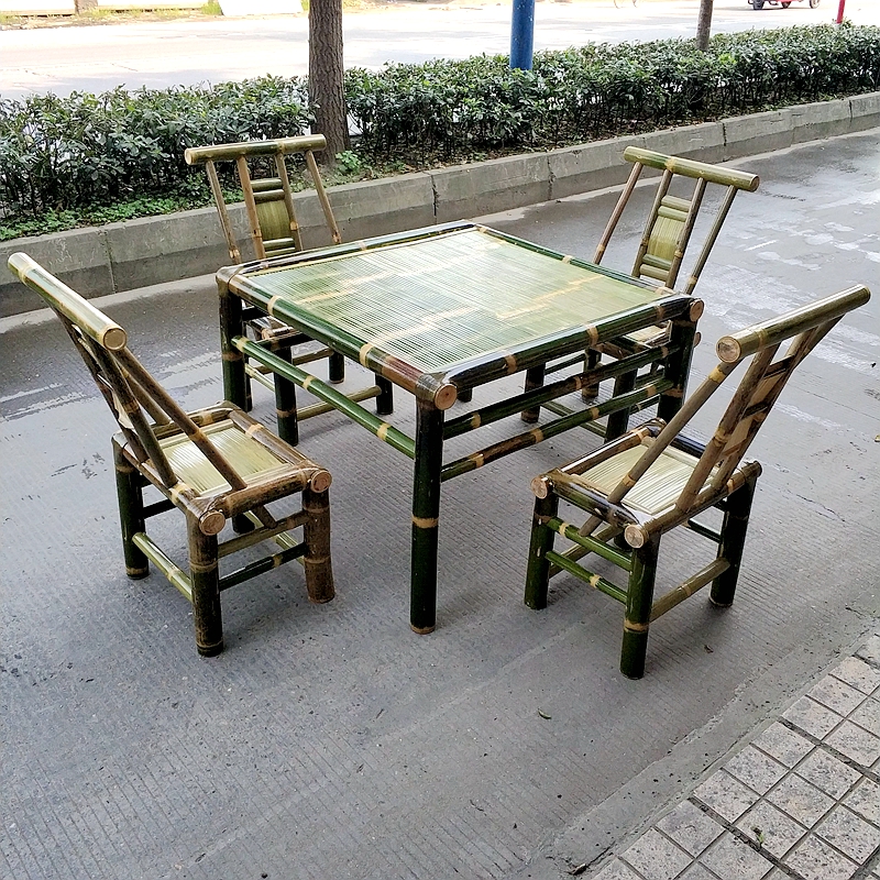休闲手工楠竹餐桌椅组合正方形商用餐厅竹桌竹椅乡村