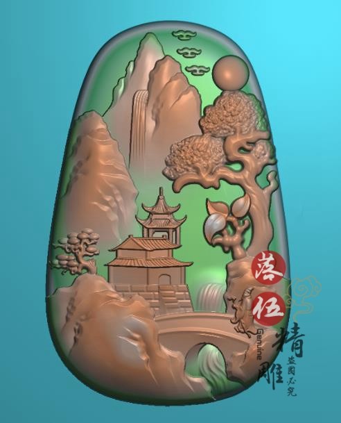 山水牌子3396玉雕图山水挂件精雕图新款电脑雕刻机雕浮雕图灰度图