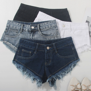 超短牛仔裤女毛边低腰性感三角形短裤修身显瘦流苏露臀翘臀热裤夏