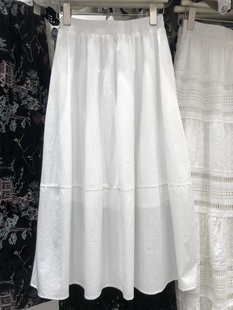 春季白色半身裙中长款a字工装裙松紧高腰显瘦休闲口袋伞裙蓬蓬裙