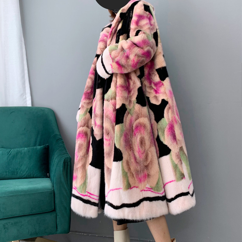 天鹅绒貂皮大衣女