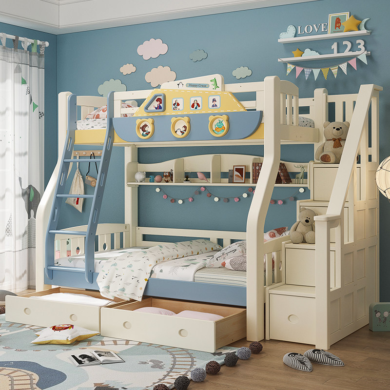 酷漫居全实木儿童床高低床上下床子母床女孩双层床小户型男孩床