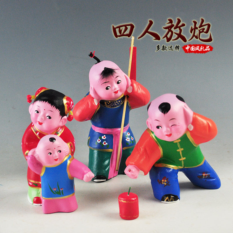 天津泥人张彩塑春节放炮娃娃主题摆件传统中国风民俗年会商务礼品