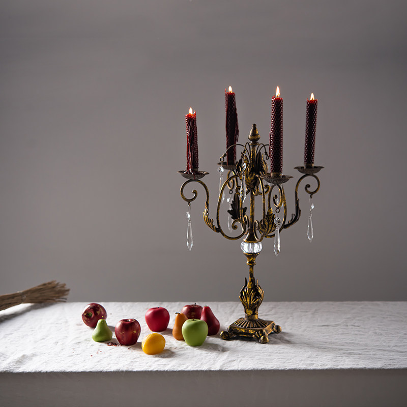 chicrose欧式乡村复古做旧烛台摆件金属色四头烛台