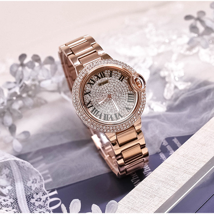 xcer香雪儿满钻大表盘时尚女士手表罗马数字刻度钢带潮流品牌礼物