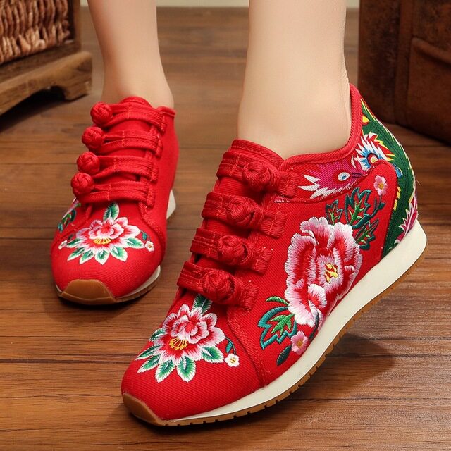 芳之舞广场舞鞋女牛筋双色内增高45cm绣花民族风布鞋舞蹈鞋