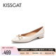 KISSCAT接吻猫2024年春季新款真皮法式低跟鞋气质软底尖头单鞋女