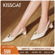 KISSCAT接吻猫2024夏季新款法式粗跟后空鞋经典饰扣设计感凉鞋女