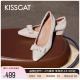 KISSCAT接吻猫2024春季新款粗跟舒适气质饺子鞋蝴蝶结通勤单鞋女