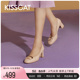 KISSCAT接吻猫春季新款时尚通勤高跟鞋真皮粗跟时装浅口单鞋女
