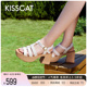 KISSCAT接吻猫[复古芭比]24夏新高跟凉鞋厚底防水台坡跟罗马凉鞋