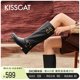 KISSCAT接吻猫2023冬季新款气质真皮长筒靴美拉德复古骑士靴女