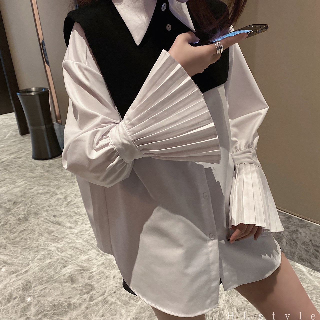 设计感 盐系风琴袖白色衬衫时尚洋气小众心机衬衣女内搭上衣|ruв категории Женская одежда, рубашка - от Buy2taobao.com для оказания профессиональной услуги покупки агента Taobao