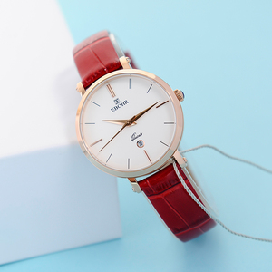 ebohr依波表小红表女表时尚简约红色皮带女表石英表靓丽百搭5135