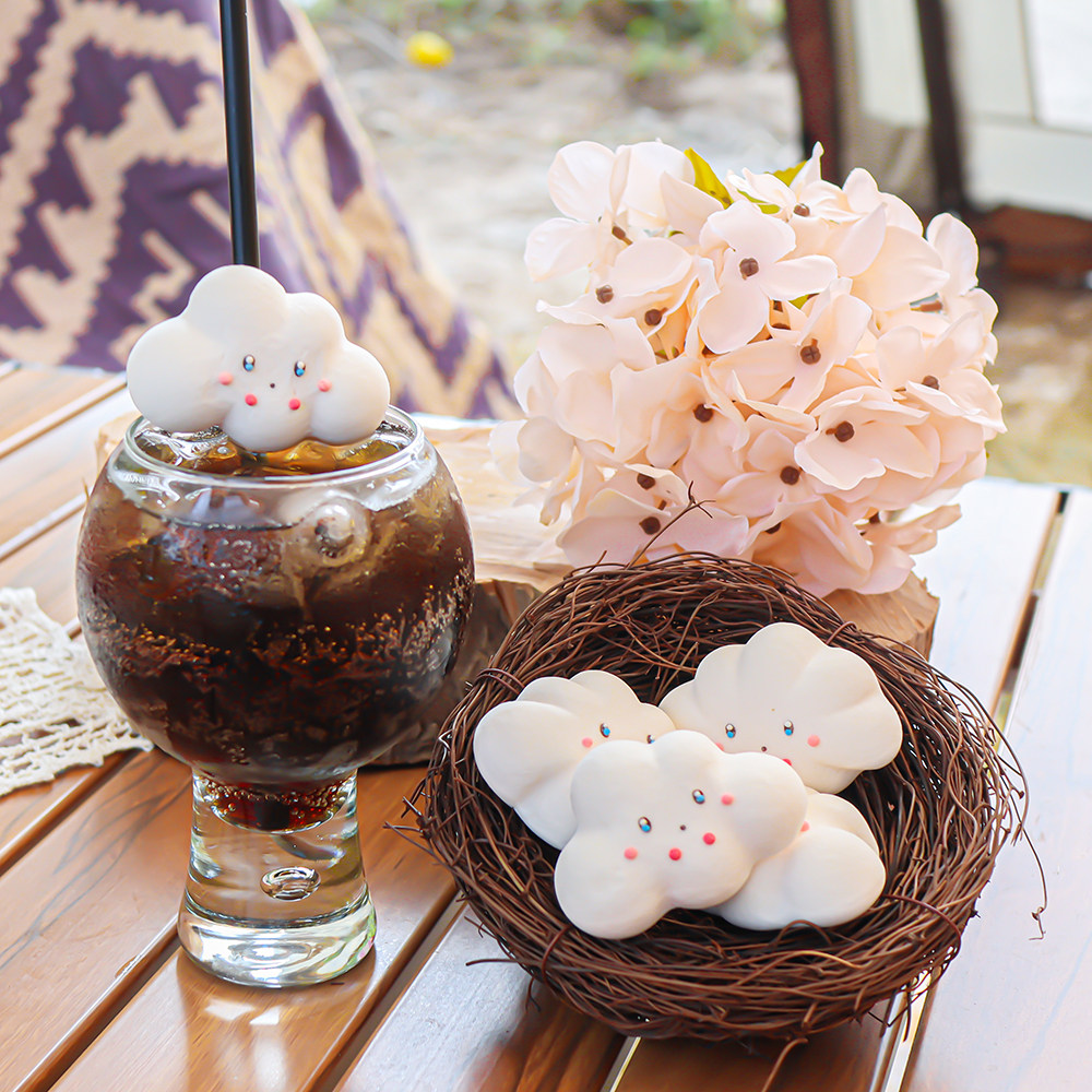 晴心田小糖手工表情卡通萌云朵咖啡饮品露营伴侣棉花糖高颜值