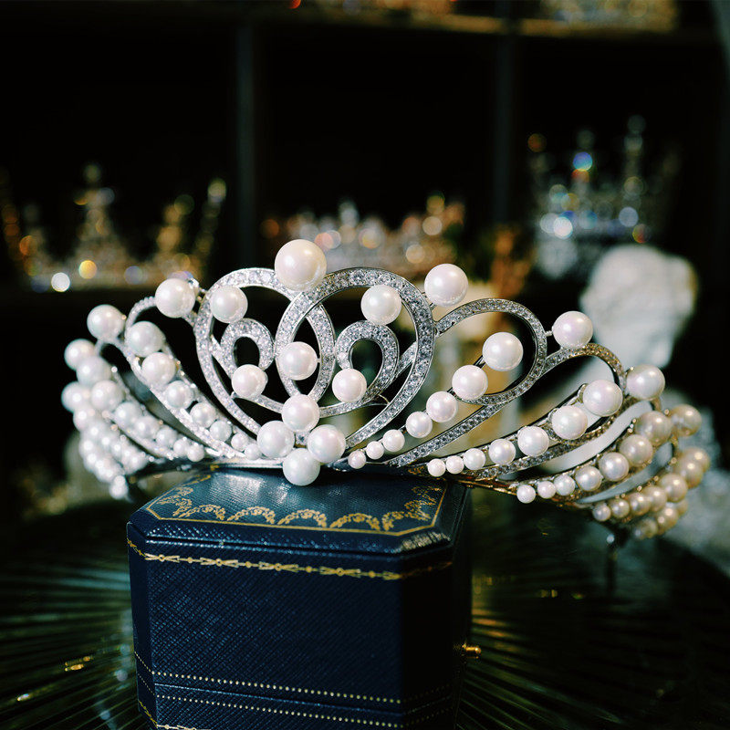 奢华法式大气珍珠皇冠头饰欧美新娘结婚婚纱王冠朱珠同款头冠日韩
