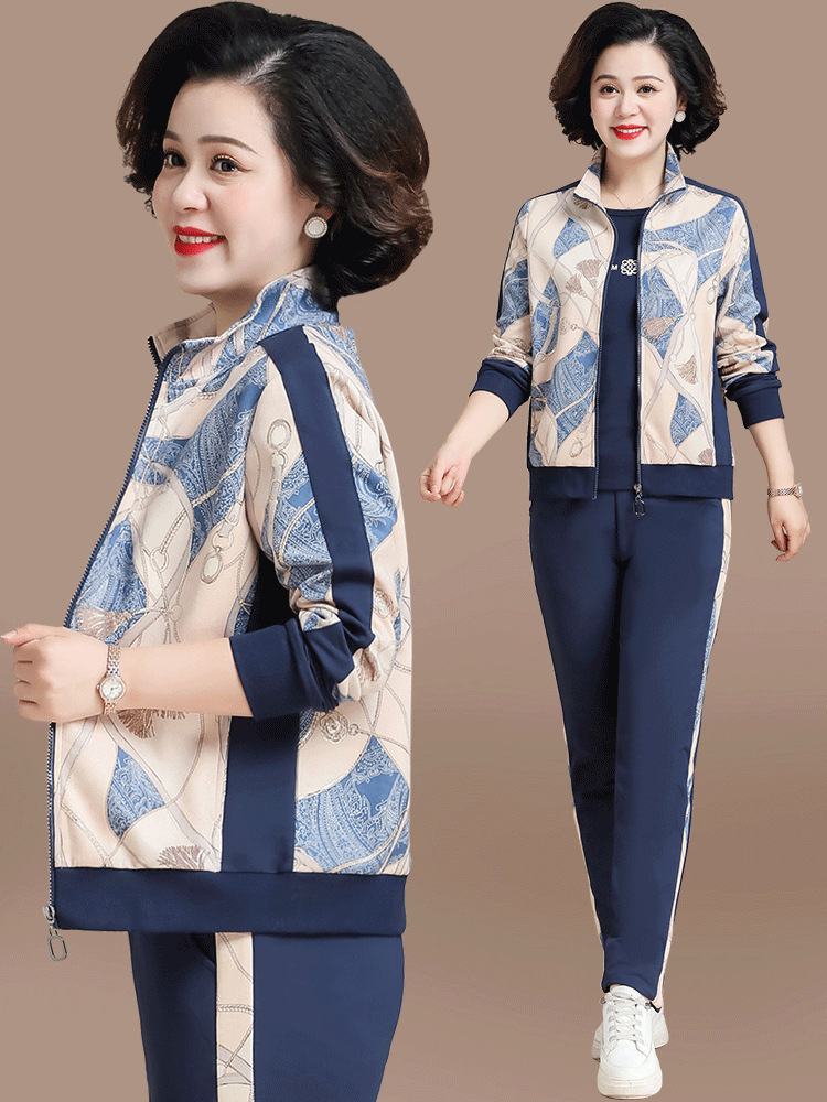 中年妈妈春装2022新款夏季上衣中老年人春秋外套女休闲运动服套装
