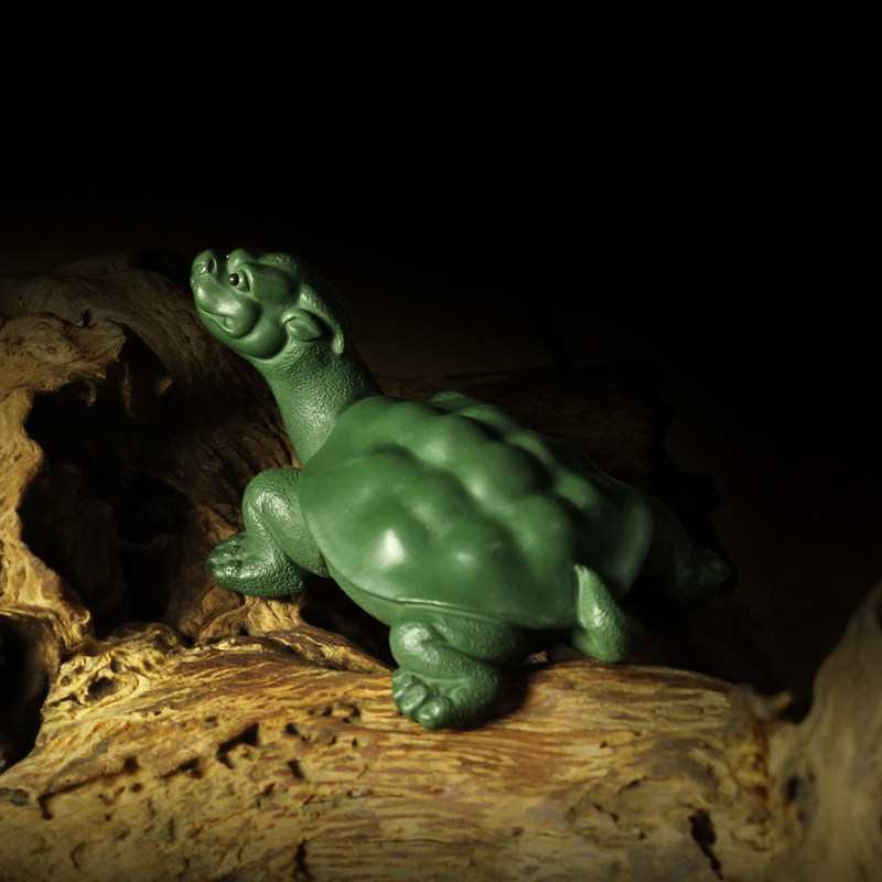 御青堂 宜兴紫砂 姚连平紫砂全手工茶宠 绿泥 民国绿 龟龙 乌龟