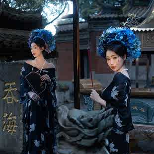 影楼新款新中式国风连衣裙女装夏季高级感黑色汉元素摄影写真服装