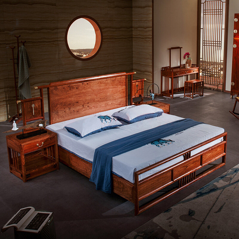 红木花梨木床 刺猬紫檀 实木床婚床 现代新中式家具双人大床