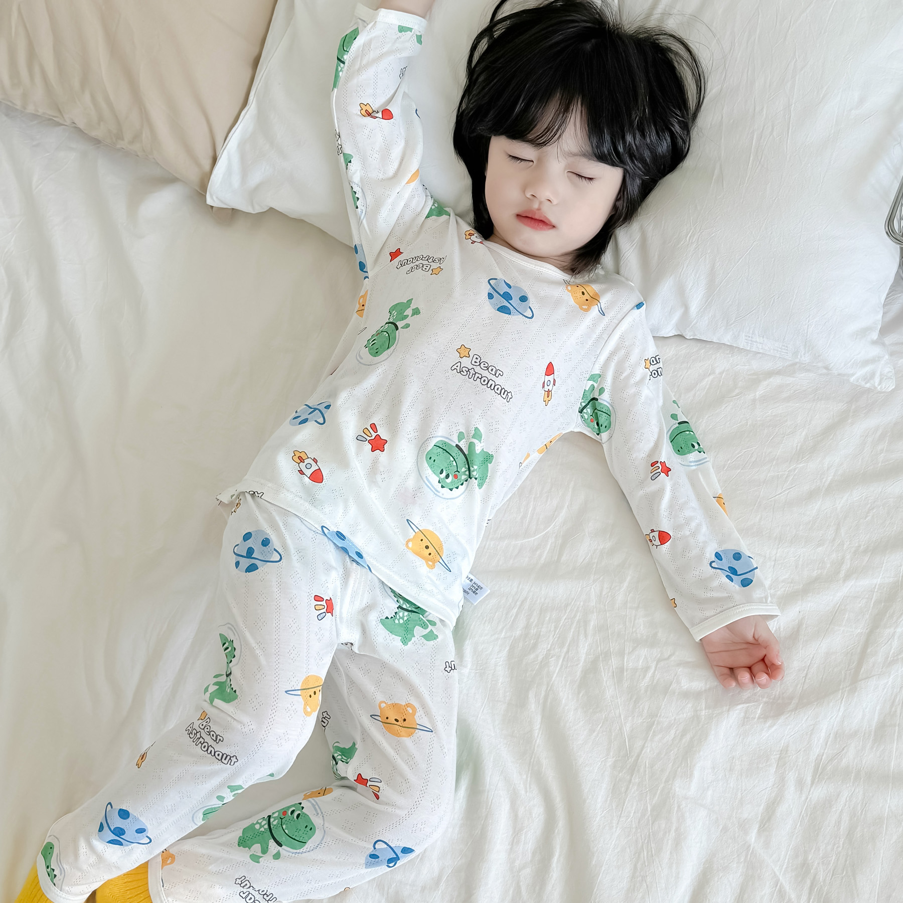 宝宝夏季睡衣套装薄中大童婴儿夏天空调服护肚儿童竹纤维外穿防蚊