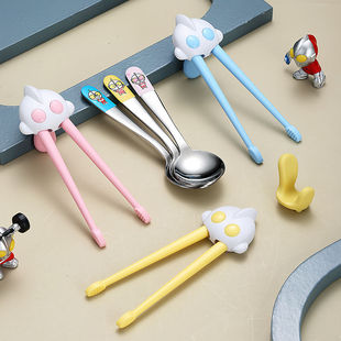 奥特曼儿童训练筷专用餐具勺套装家用婴儿304不锈钢卡通勺子筷子
