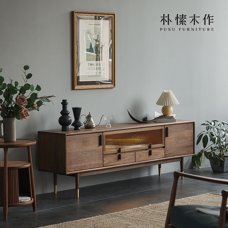 朴愫木作/北欧实木电视柜客厅简约小户型轻奢黑胡桃原木家具组合