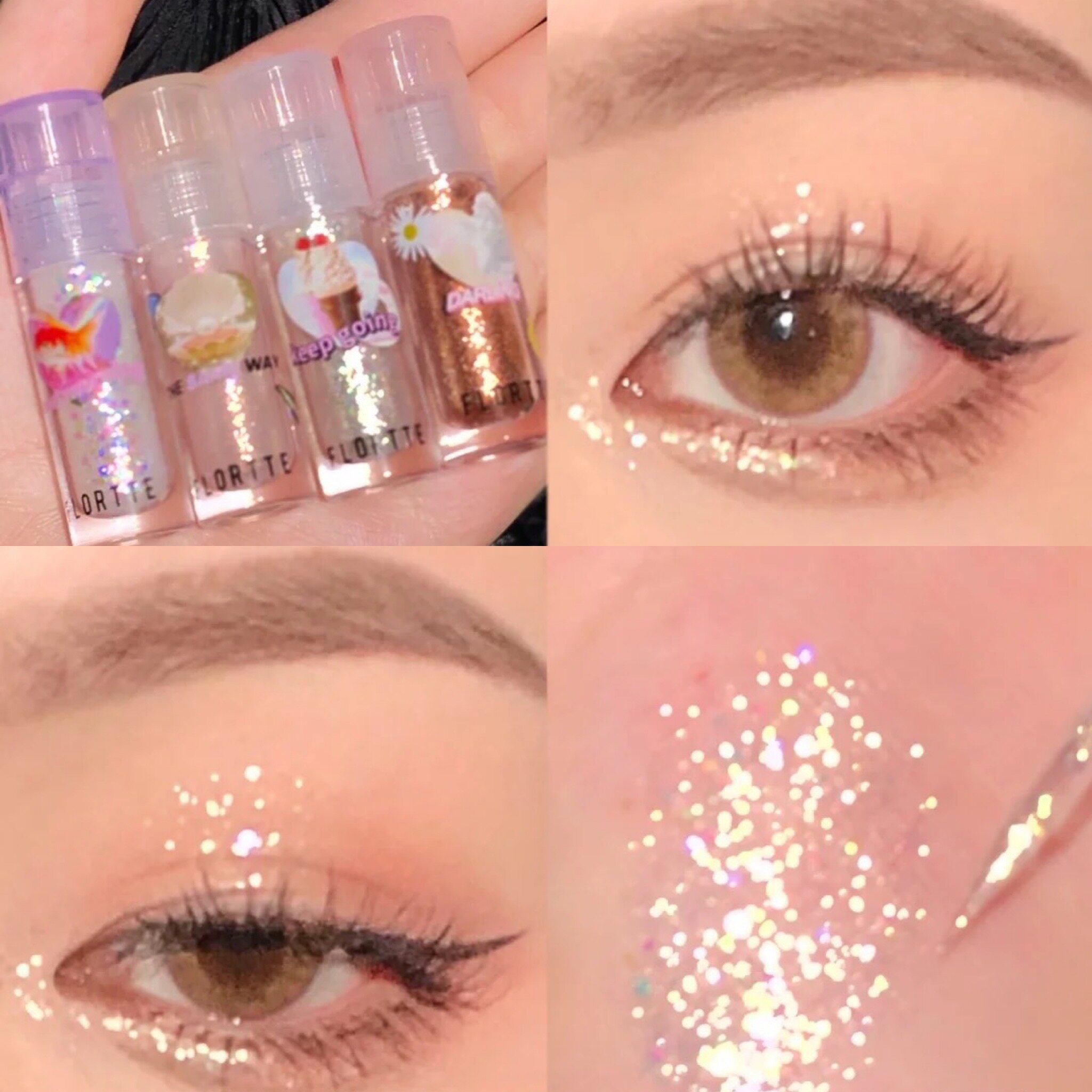 冰激淋化了_flortte花洛莉亚液体眼影01大亮片平替玻璃碎了02 03