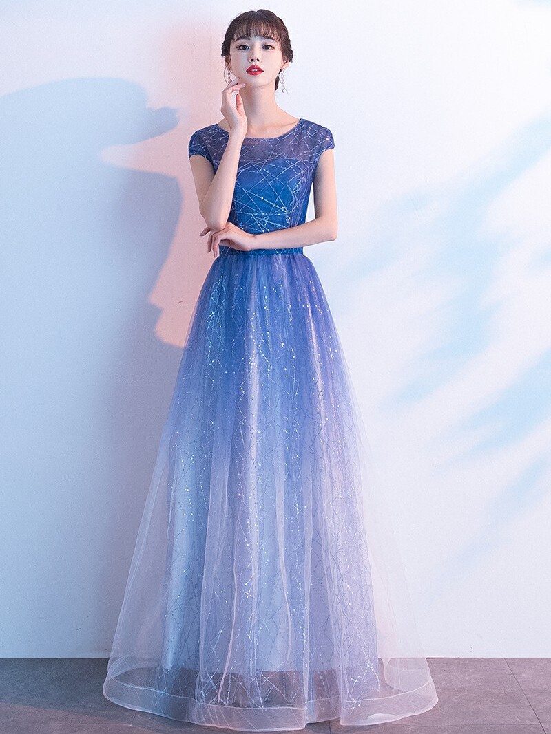 大合唱演出服女长裙美声独唱蓝色高端宴会礼服裙2021新款长款气质