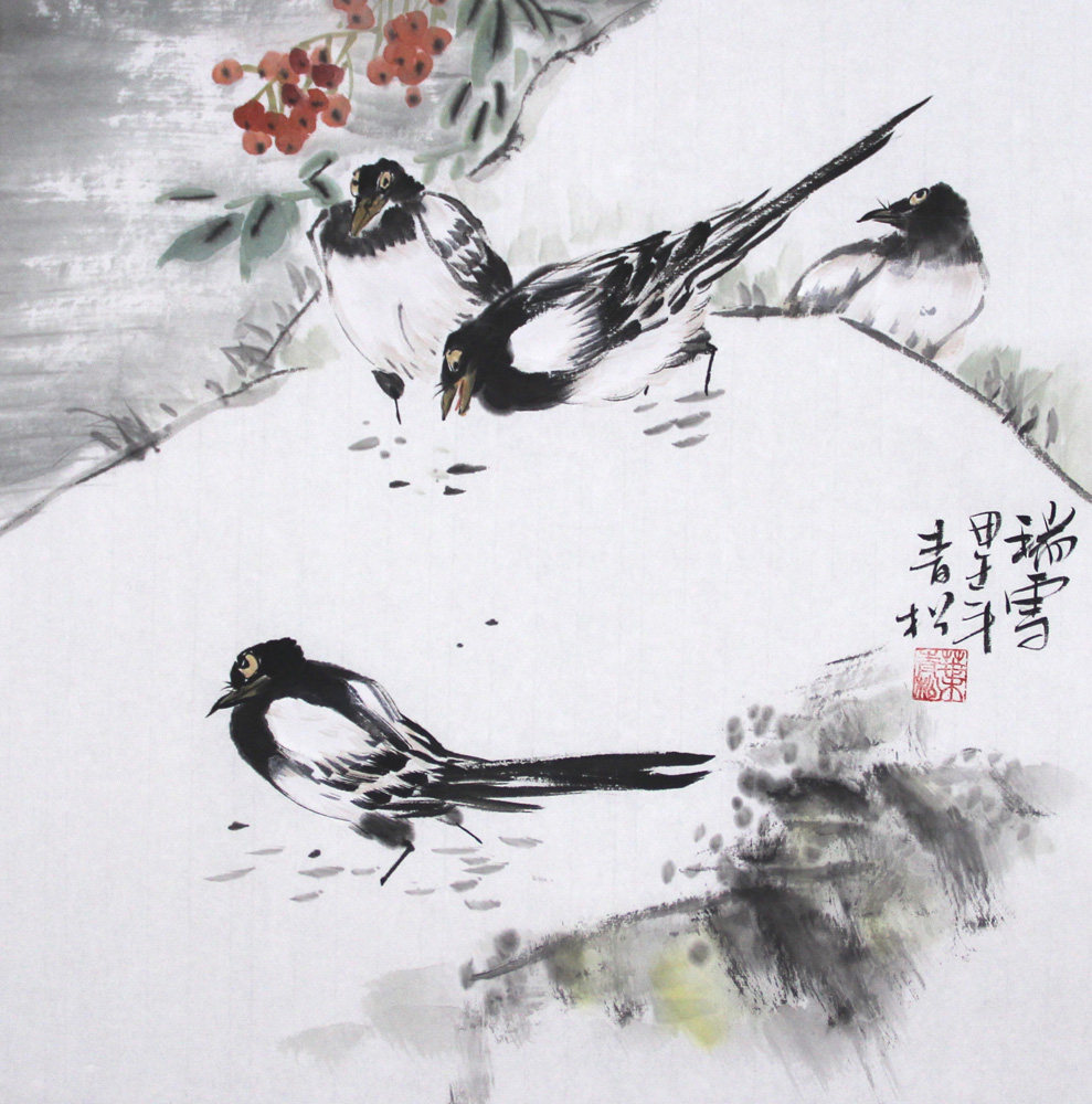 叶青松《四喜图》设色纸本