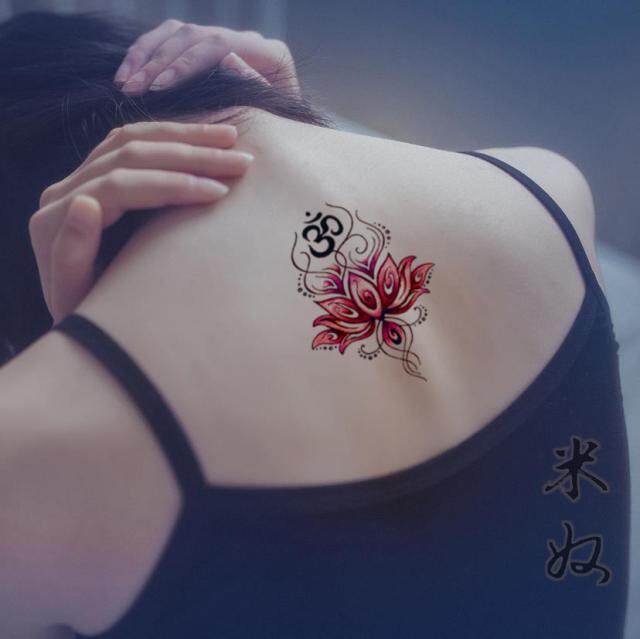 性感梵文莲花纹身贴防水女持久脚踝藏文后背锁骨手臂小清新仿真男