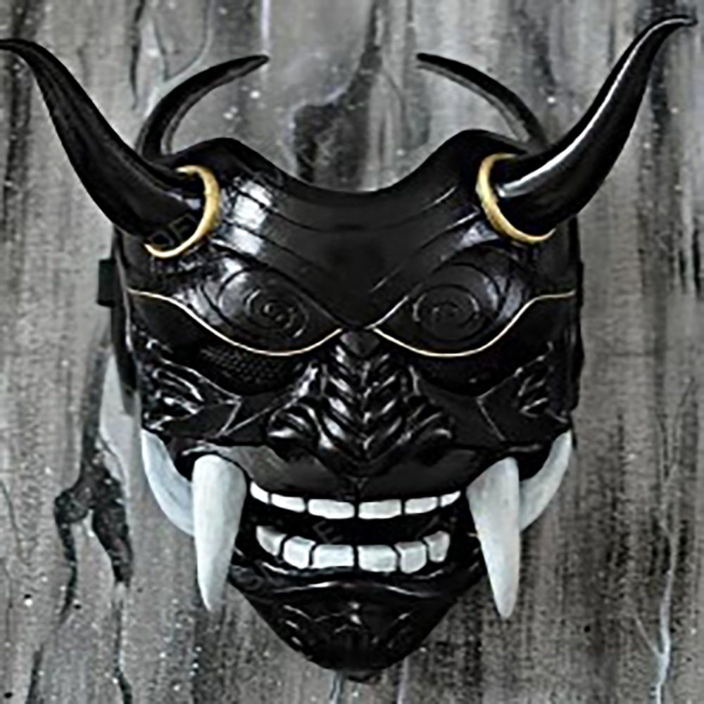 万圣节赤般若面具cosplay日系红面鬼脸獠牙面具般若乳胶头套面具