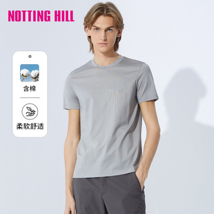 诺丁山短袖t恤男春夏新款设计款商务高级圆领凉感浅灰色NF620542