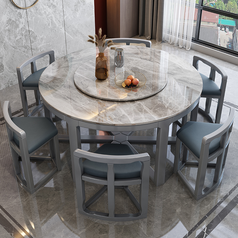 大理石餐桌圆桌现代简约圆餐桌实木餐桌椅组合岩板圆形转盘小户型