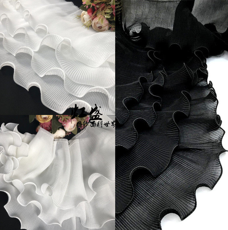 海洋百褶花边辅料波浪立体荷叶边面料婚纱礼服大花边设计师布料