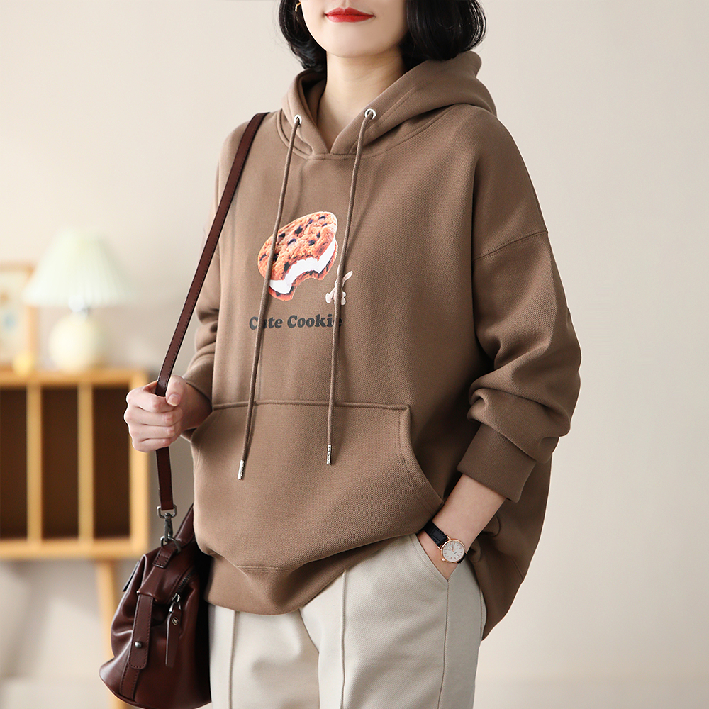 铜扣记卫衣女春秋款连帽气质休闲百搭宽松韩版长袖抽绳帽衫上衣女