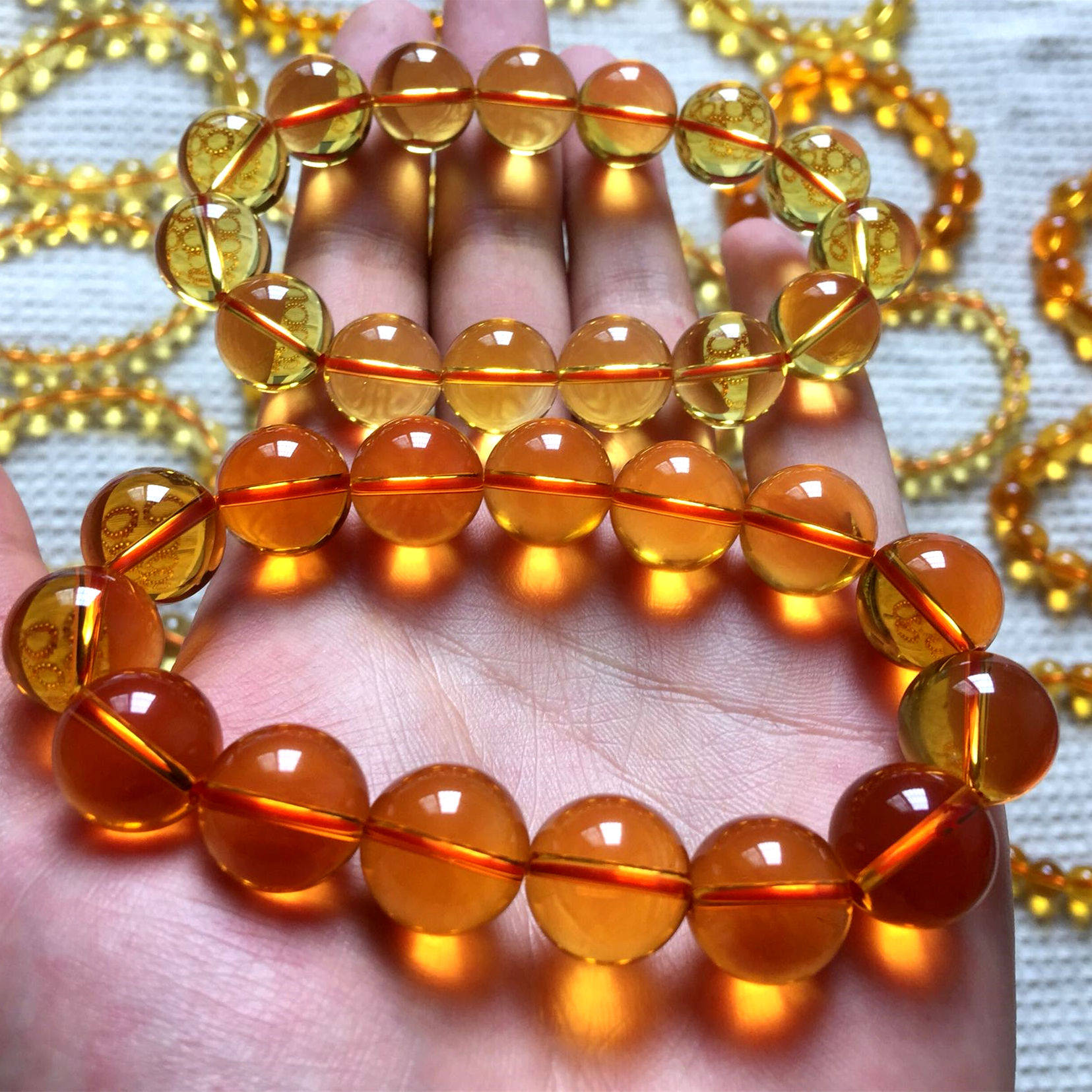 纯天然黄水晶手链巴西深浅橘黄色 手串男女 正品黄晶收藏级含证书