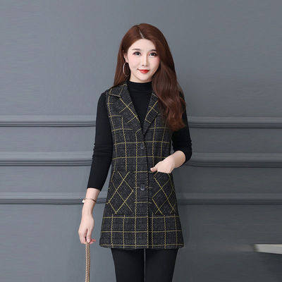马甲女洋气春夏款妈妈装马甲外套中长款无袖大码女士坎肩西装马夹