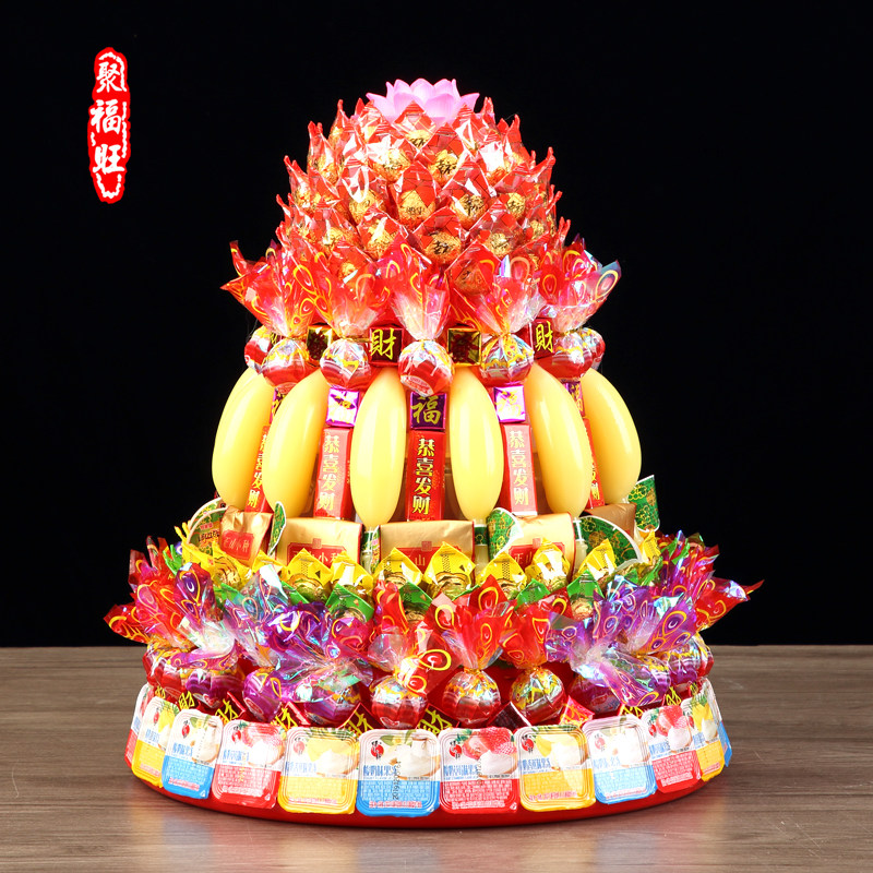 福光普照彩色莲花茶叶塔供奉贡品居家寺庙法会供天红茶供佛糖果塔