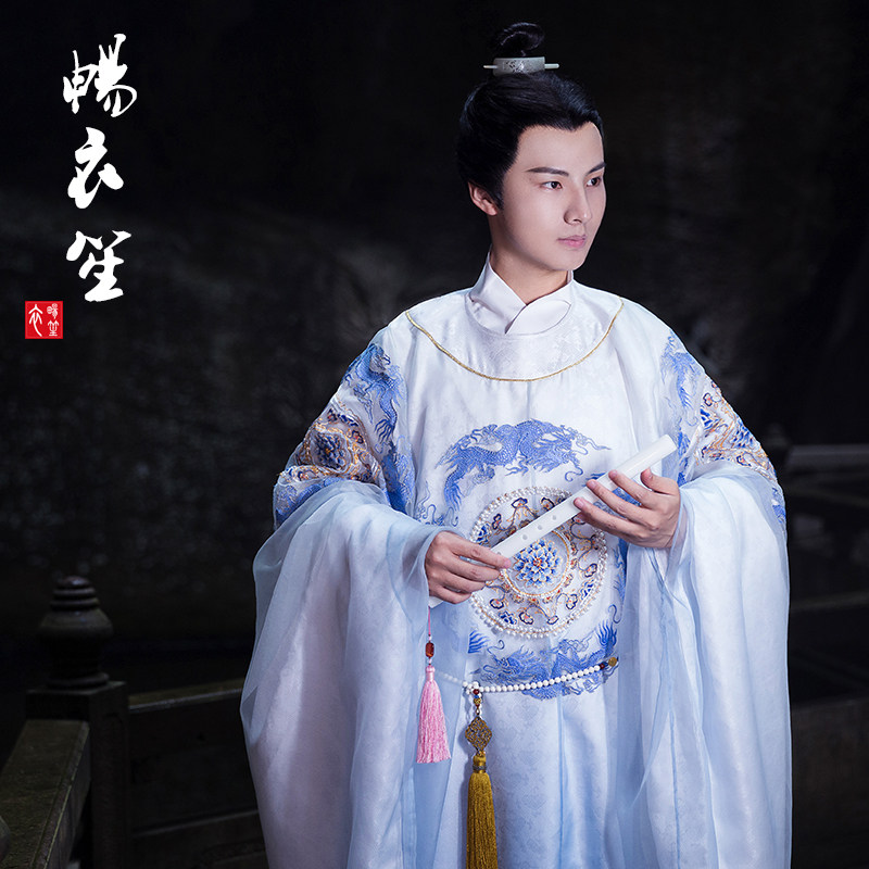 畅衣笙原创品牌2021行己明制汉服男款夏季圆领袍大袖真丝绣花古装