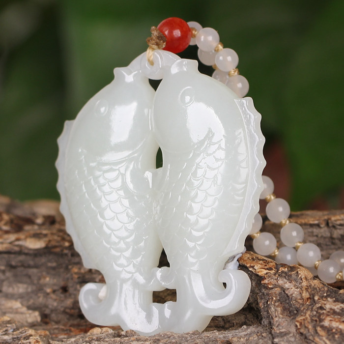 和田玉白玉双鱼挂件 相濡以沫 40.5813克