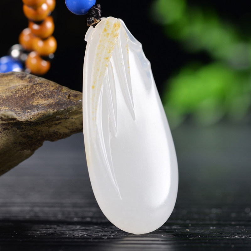 中国玉雕大师林光工作室 羊脂白玉 和田玉竹节挂件17.69克