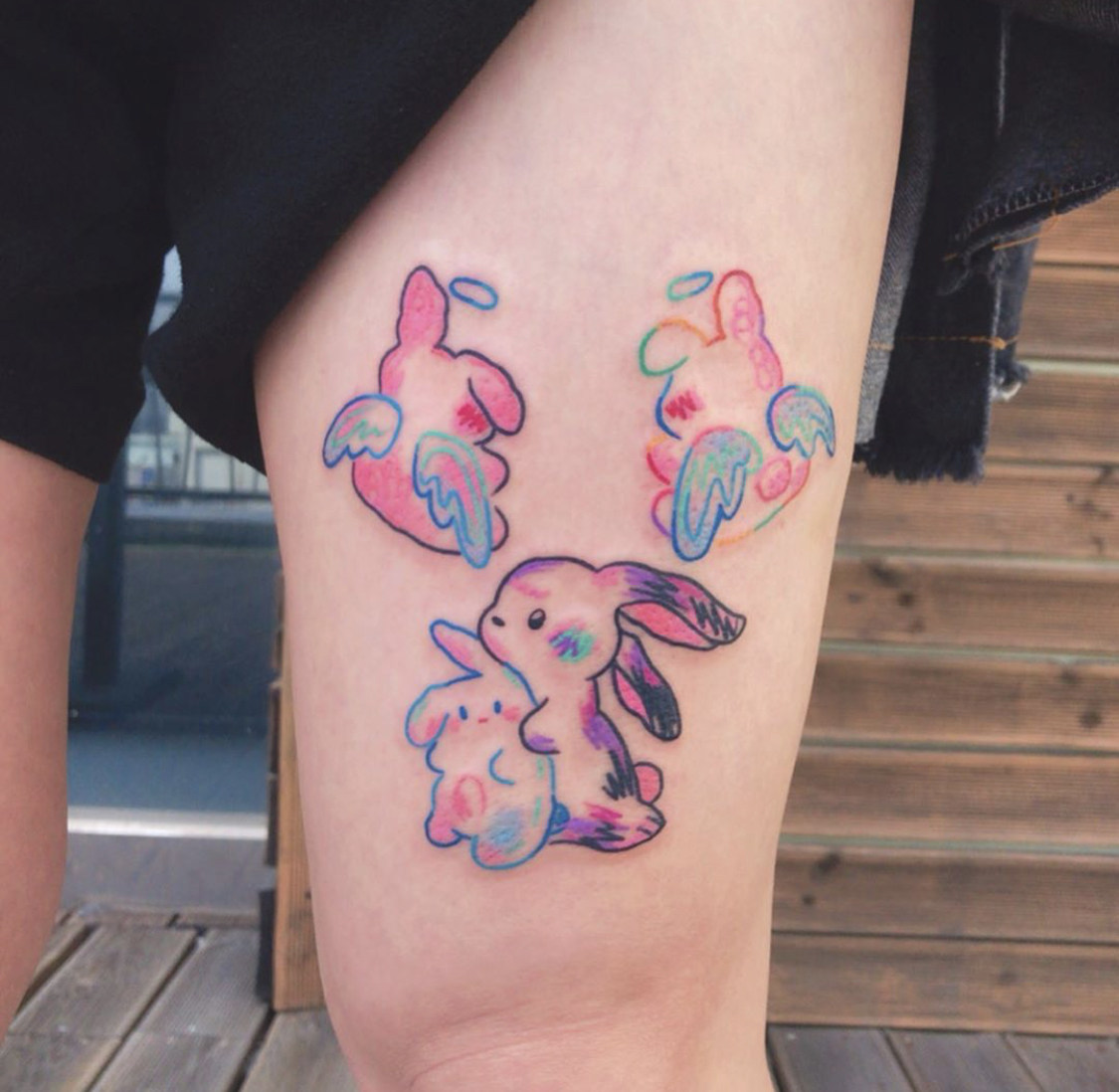 hge tattoo独家手绘 炫彩兔子 韩式清新防水纹身贴 a284a