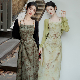 新中式国风汉服元素吊带连衣裙两件套闺蜜装高级感禅意2024夏季女