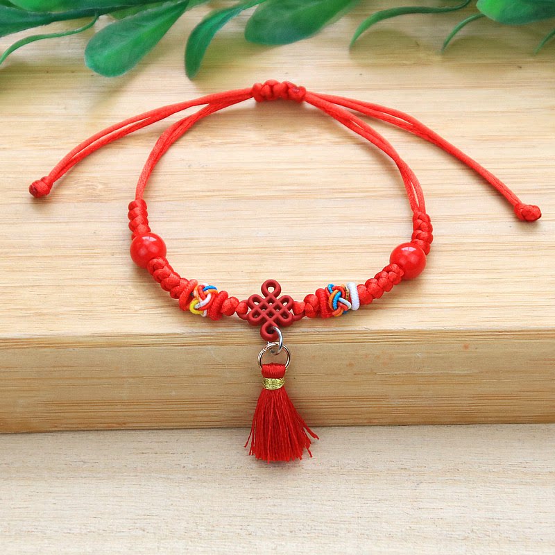 2023抖音直播流苏中国结红绳手链五月节吉祥彩色花球端午节饰品批