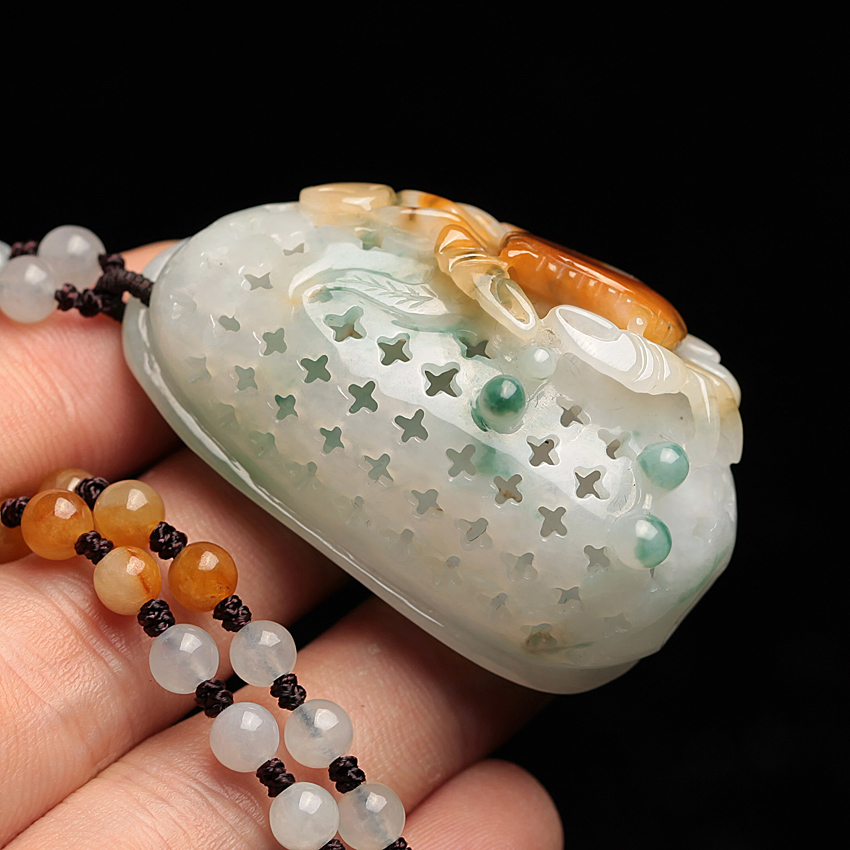 3期 冰糯种三彩安居乐业翡翠挂件玉吊坠35.11g 5827