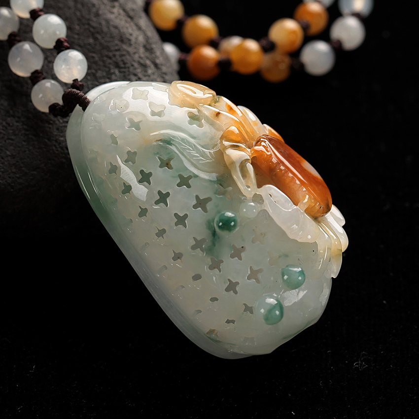 3期 冰糯种三彩安居乐业翡翠挂件玉吊坠35.11g 5827